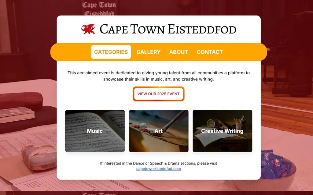 Cape Town Eisteddfod event website homepage